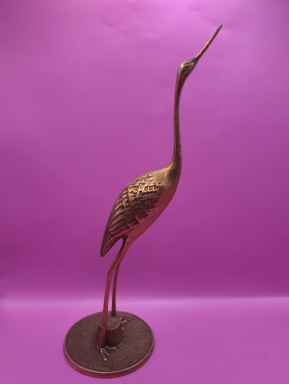 11” Vintage Brass Bird Figurine Statue Crane Heron Egret Coastal MCM Beach Decor